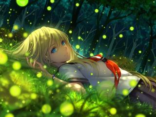 girl, anime, grass wallpaper