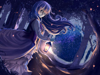 girl, anime, lantern wallpaper