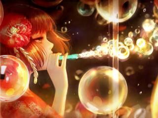 girl, anime, soap bubble wallpaper