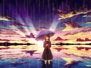 girl, anime, umbrella wallpaper