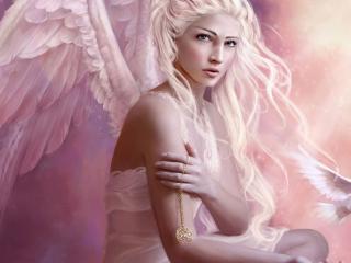 girl, bird, angel Wallpaper