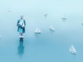 girl, boats, paper Wallpaper