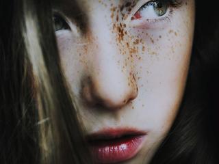 girl, brunette, freckles Wallpaper
