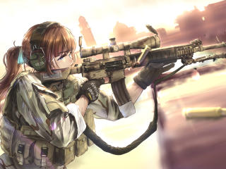girl, bullets, soldiers wallpaper
