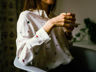 girl, cup, shirt Wallpaper