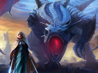 girl, dragon, fantasy wallpaper