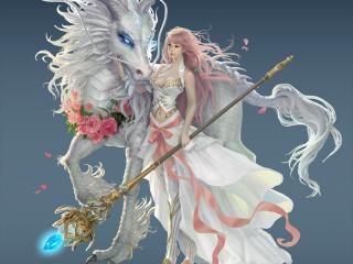 girl, dragon, horse Wallpaper