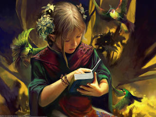 girl, elf, book wallpaper