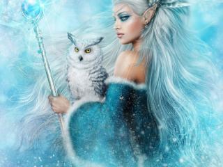 girl, elf, owl Wallpaper