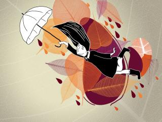 girl, fall, umbrella wallpaper
