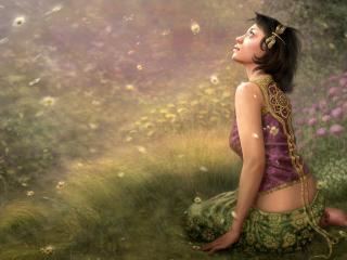 girl, grass, fantasy wallpaper