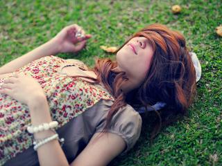 girl, grass, lying Wallpaper