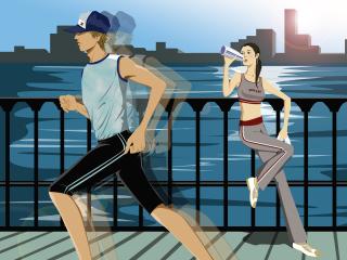 girl, guy, jogging Wallpaper