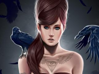 girl, hair, crows wallpaper