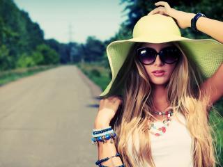 girl, hat, summer Wallpaper