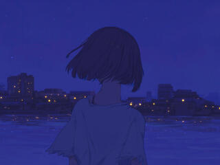 Girl HD Anime Blue Night wallpaper