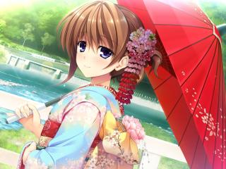 girl, japan, umbrella wallpaper