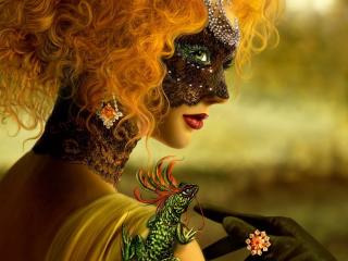 girl, mask, masquerade wallpaper