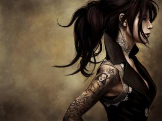 girl, profile, tattoos Wallpaper