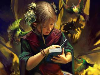 Girl Reading Book Fantasy Art Wallpaper