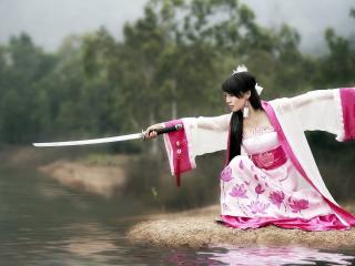 girl, samurai, sword wallpaper