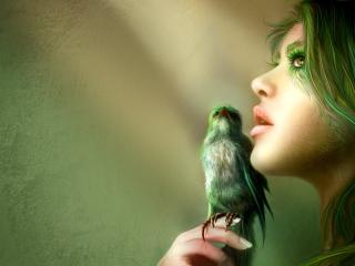 girl, sight, bird wallpaper
