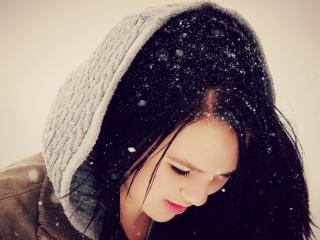 girl, snow, hood Wallpaper