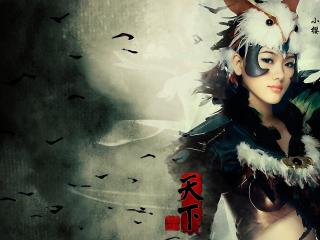 girl, soldier, feathers Wallpaper
