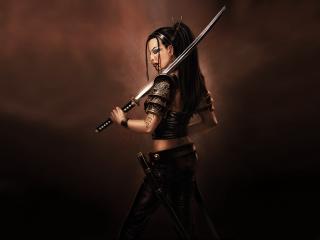 girl, soldier, sword Wallpaper