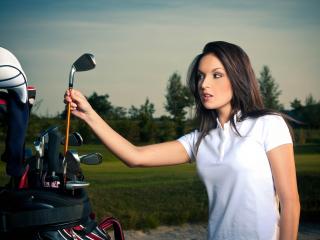 girl, sticks, golf Wallpaper
