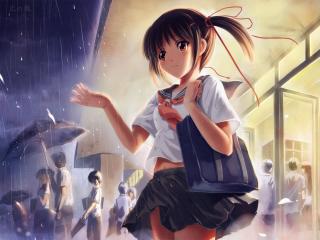 girl, students, rain wallpaper