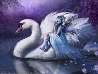 girl, swan, mask Wallpaper