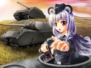 girl, tanks, binoculars Wallpaper