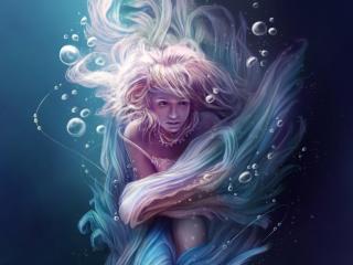 girl, under water, bubbles wallpaper