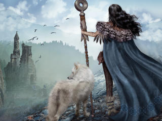 girl, warrior, wolf wallpaper
