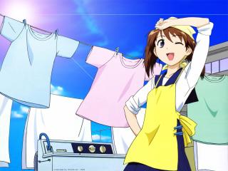 girl, washing, apron wallpaper