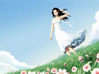 girl, wind, field wallpaper