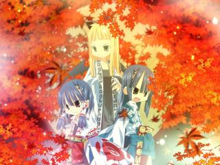 girls, kimono, autumn wallpaper