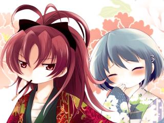 girls, kimonos, blush wallpaper