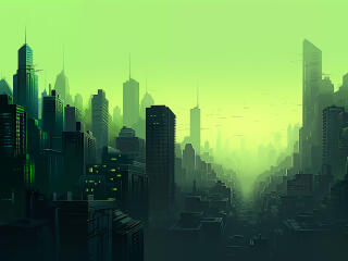 Green Cyber City wallpaper