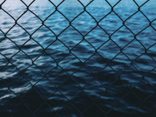 grid, fence, sea Wallpaper
