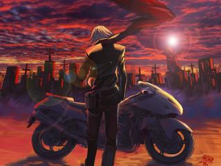 guy, anime, bike wallpaper