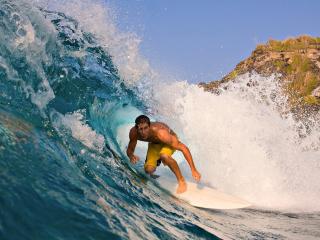 guy, surfing, wave wallpaper