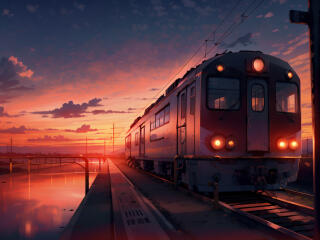 HD Train View at Sunset Wallpaper