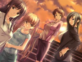 hizuki shino, girls, stairs wallpaper