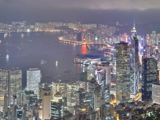hong kong, skyscrapers, night wallpaper