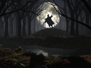 Horseman In Forest Dark Night Wallpaper