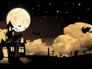 house, witch, flying Wallpaper
