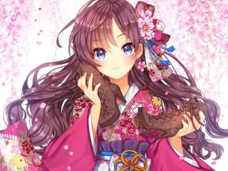 idolmaster cinderella girls, kimono, sakura wallpaper