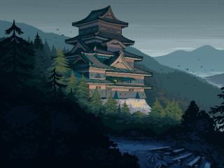 Japanese Castle Pixel Art wallpaper